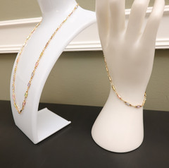 Rainbow crystals jewelry set 18-in necklace 7-in bracelet bezel-set stamped BZL