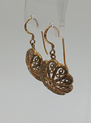 925 MD Vermeil Filigree Drop Earrings 1.5in Sterling Silver 5g Gold Wash Estate