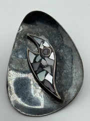Vintage Israel 935 Sterling Silver Inlaid Mother of Pearl Inlay Brooch