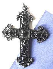 Large Black Rhinestone Cross Necklace Vintage Gothic Style 16″ Chain