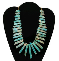 Vintage Choker Necklace Graduated Stick Blue Sea Sediment Jasper 15″ Bib/Choker
