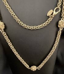 GUY LAROCHE Signed Gold Tone Braided Chain Station Chunky 36 in. Necklace—Rare