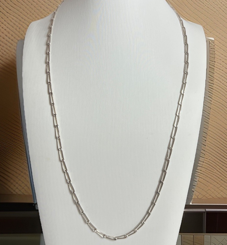 Antique Vintage FSC Sterling Paper Clip Oval Link Chain Necklace 26” 3.7mm