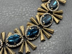 Vintage Chunky Blue Crystal Rhinestone Starburst Statement Y2K Necklace 20”