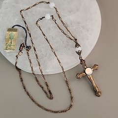 Vintage Cross Necklace Carole Opalite Antiqued Gold Tone 28″