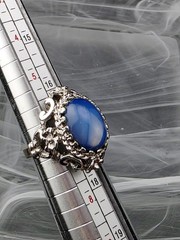 Vintage Blue Opaline Color Shifting Glass Cab Ring Ornate Silver Tone Size 6.5