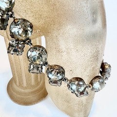 ANTIQUE Art Deco Hu Clear Crystal Paste Stones Rivière Necklace Round & Square