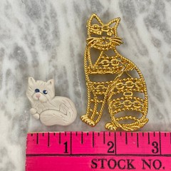 Vtg 80s CAT BROOCH LOT Handmade Artisan Jewelry Kitten Polymer Clay Rhinestone