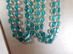 CZECH HAND BLOWN FACETED OCTAGON GREEN CORE CLEAR GLASS BEAD FLAPPER NECKLACE