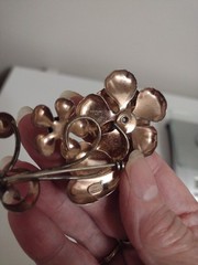Vintage 195Os Sterling Silver Vermeil AT Rhinestone Flower Brooch Pin 4″ 17.3g