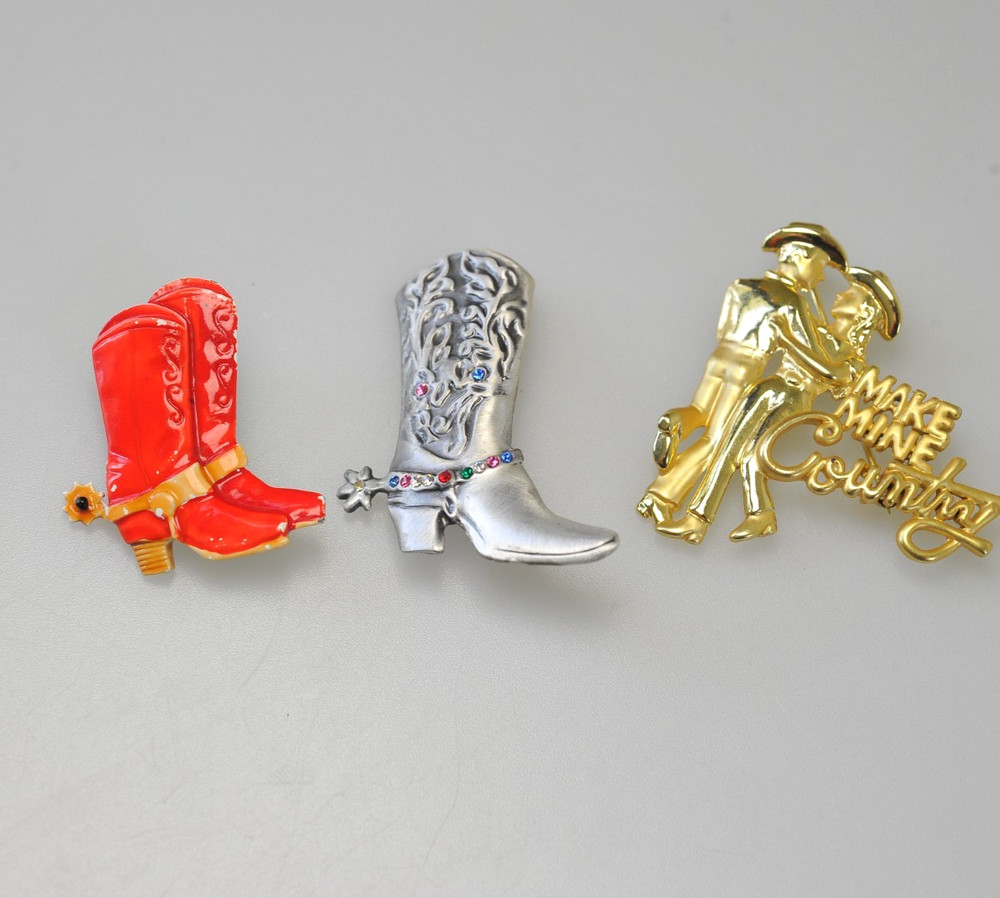 Cowgirl Brooch Lot western boot spur rhinestone enamel cowboy country dance HL8