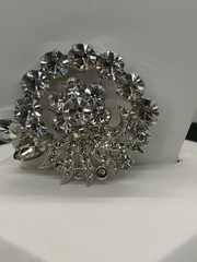 Authentic EISENBERG Crystal Rhinestone Rhodium Plated Silver Brooch. Never Worn