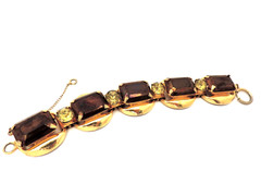 Bracelet Earrings Set 5 Link Brown Green Large Rhinestones Open Backs MCM Trendy