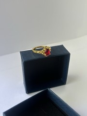 Vintage Red Cubic Zirconia Ring Gold Plated Womens Size 9.5