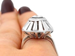 Vintage Art Deco Style Black Onyx and 1.68 ct Diamond 18k White Gold Dress Ring