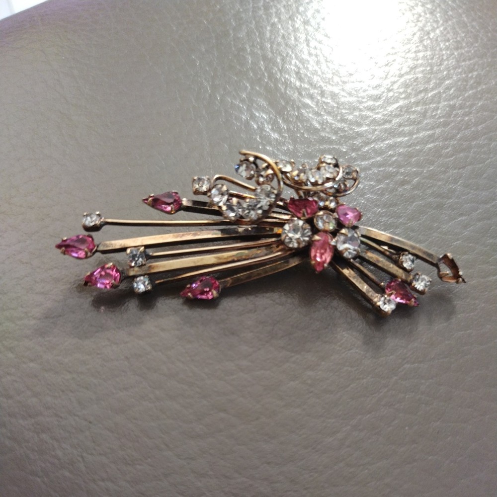 Phyllis 1940s 1950s 12K GF Rhinestone Flower Bouquet Brooch Pendant Convertible