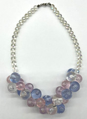 Cute Vintage Lucite Bubble Necklace Iridescent Pastel Pink & Blue