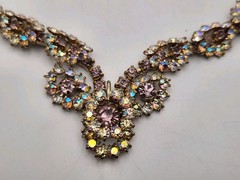 Vintage Light Purple Lilac & AB Rhinestone Necklace & Screwback Earrings Set