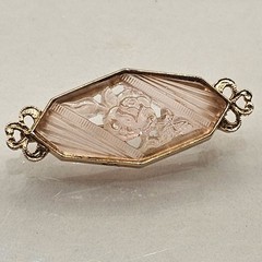 Art Deco Revival Frosted Molded Glass Brooch Blush Floral Rose Bar Pin 2″