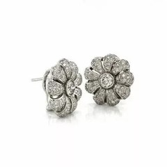 Art Deco Style 2.2Ct Lab Created Diamond Anniversary Flower Stud Silver Earrings