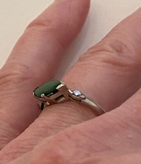 Art Deco JADE & DIAMOND RING, 14K White Gold – c1920, Green Jade Ring (5F141)
