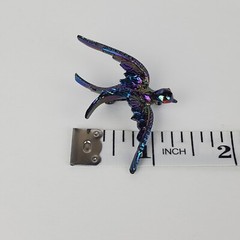 Vintage Gerry’s Iridescent Blue Purple w/ Gold Accents Red Eyes Bird Brooch Pin
