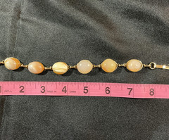 Vintage peach agate striated cabochon boho stone link bracelet, approx 6.75 in