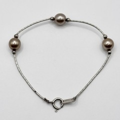Vintage Sterling Silver 925 Barrel Bead Bracelet Signed 6.75”
