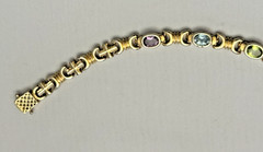 Vintage 8mm Designer Bracelet Multi Gemstone 14k Gold on 925 Silver 7 5/8″ Fancy