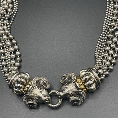 VTG Signed PISCITELLI 7 Strands Silver & Gold Tone Rams Head Statement Necklace