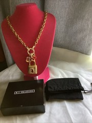 Vintage R. J Graziano Gold Tone Necklace With Lock And Key Pendant Rhinestones