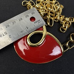 Vintage Monet Necklace Statement Deep Red Enamel GoldTone 24.5″ SEE DESCRIPTION