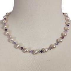 Vintage Purple Crystal Faux Pearl Necklace Beaded Hand Knotted Sterling Silver