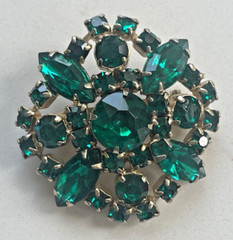 Lot of 2 Vintage Peacock Blue & Emerald Green Rhinestone AB Brooch Earrings