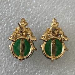 Vintage Gold Tone Costume Faux Jade Stone Button Pierced Plastic Earrings .5”