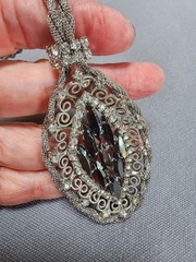 Juliana DeLizza Elster Hematite Necklace And Earrings Silvertone Filigree Mesh