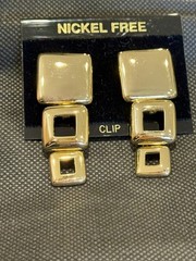 Vintage Gold Tone Earrings Geometric Square Dangle Drop Runway Statement 1980s