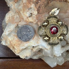 Vintage 1000 Silver Jerusalem Cross Pendant red Stone 14.4 grams 1 5/8″