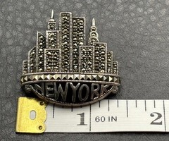 VTG Judith Jack Sterling Silver Marcasite New York Twin Towers Skyline Brooch