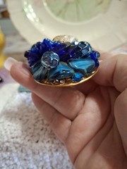 Vintage Large 3″ Blue Multistone And Bead Strung Brooch Unsigned Haskell/Hager?