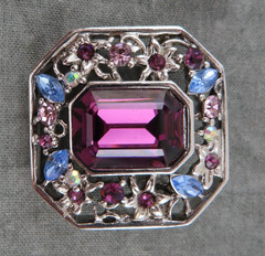 Givenchy Rhinestone Brooch Vintage Pin Purple Blue Faceted Crystal 1.25 in 844f