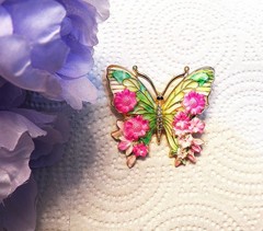 NEW BROOCH PIN COLORFUL BUTTERLFY SHAPE SPRING FLOWERS PINK ROSE GOLD TONE SH26