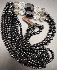 Vintage Black / Clear Crystal Bead Strand Necklace Art Deco Style 29in.