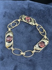 VTG. 1940-50s Sterling Silver 12K Gold Filled Purple Glass Flower Bracelet 6 3/4