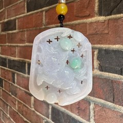 Grade A Burma Jadeite White and Green Chinese Unicorn 麒麟 Pendant Certified