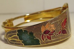 Cloisonné Flower Butterfly Bangle Bracelet Women’s 7.75” Enamel Vintage Style
