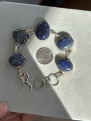 Vintage Silver Tone Oval Lapis I Believe Link Bracelet 25 Grams Beautiful