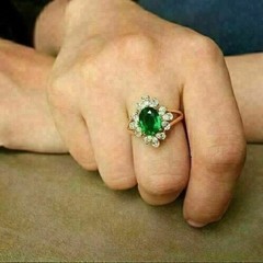 Oval Cut Emerald & lab Created Diamond Engagement 14Ct Yellow Gold Finish Ring