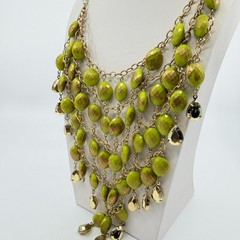 Necklace Vintage Gold Tone Lime Green Bead Bib Statement Bold Chunky Retro Y2K