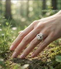 14K Gold Over 4CT Lab Created Diamond Antique Two Stone Vintage Toi Et Moi Ring